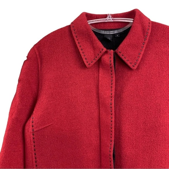 Lafayette 148 Wool Embroidered Stitch Trim Buttoned Jacket Red Black Size 6 - Picture 3 of 7